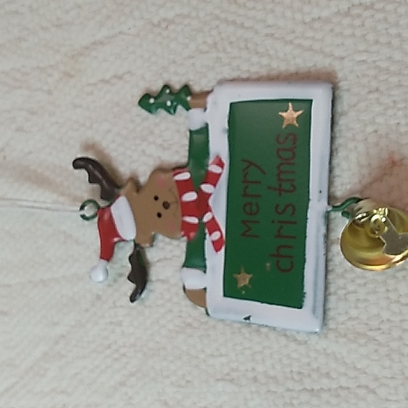 Hiboom Metal Christmas Ornament Reindeer Handpainted w Nylon String & Bell - Picture 3 of 4